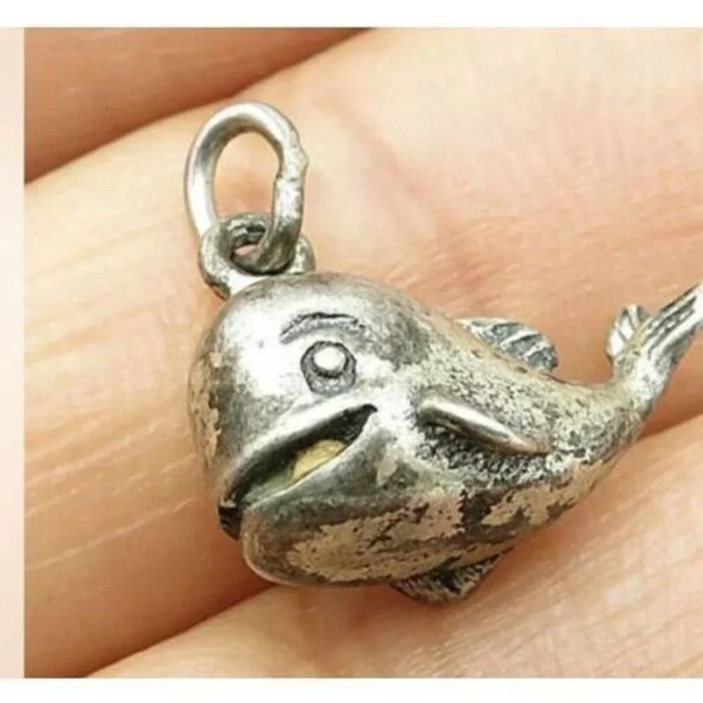 Whimsical Whale Charm Pendant Sterling Silver Cute Nautical Ocean Animal